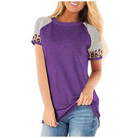 Meikosks Womens Short Sleeve Tops Leopard Stripe Color Block T Shirt Casual Tunic Basic Blouses Purple