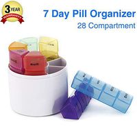 GSLL 7 Days Pill Organizer Box, Medicine Remainder Round Small Pill Case 28 Compartments Rainbow Color