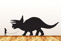 Pet Dinosaur - Triceratops w Boy - Wall | Window | Door - Vinyl Decal Copyright Yadda-Yadda Design Co. (36"w x 14"h) (Variations Available) (BOY - Face Left, Black)