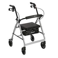 4 Wheel Rollator, Lightweight Folding Silver Aluminum Frame, 6" Caster Wheels, Adjustable 32" to 37"