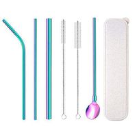 8.5 inch Stainless Steel Straws, Set of 4,Drinking Reusable,Multicolored Metal Straws for Tumblers Rumblers Cold Beverage,Curved with 2 Cleaning Brush(rainbow)