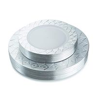 Posh Setting Imperial Collection Combo Pack China Look White/Silver Plastic Plates (Includes 40 10.25'' Dinner Plates and 40 7.25'' Salad Plates) Fancy Disposable Dinnerware