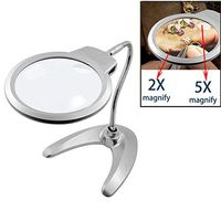 HunterBee LED Gooseneck Stand illumination hands free light Magnifier/ 2x 5x Glass lens/Reading lighting 360 Degree Adjustment Modern Base