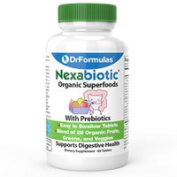 DrFormulas Nexabiotic Organic Prebiotics Fiber Supplement with Superfood Greens for Probiotic Growth and Digestive Health, Prebiotic for Women, Men, Kids, 60 Tablets, not Powder