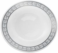Decor Premium Heavy Weight Disposable Elegant Soup Bowls, Classic Collections Silver & White, 40 Count