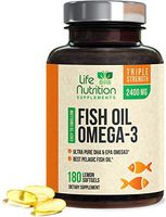 Fish Oil - Triple Strength Omega 3 Supplement with 2400mg EPA & DHA Essential Fatty Acids - Made in USA - Heart, Brain, Joint Support for Men & Women - Non-GMO, Lemon Flavor - 180 Softgels