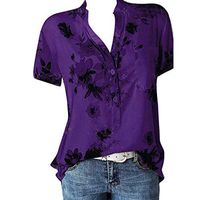 Meikosks Womens Plus Size Short Sleeve Blouses Floral Printing Pocket Tops Easy T Shirt