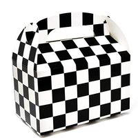 48 Checkered Racing Treat Boxes Race Car Theme Cardboard Box Black and White Flag Cars Sport Paper Gable Holder for Kid Boys Girls Birthday Party Favor Supplies Decor Candy Cookie Goodies Containers