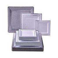 PARTY DISPOSABLE 240 PC DINNERWARE SET | 80 Charger Plates | 80 Dinner Plates | 80 Side Plates | Heavy Duty Materials | for Upscale Wedding and Dining (Dazzling Square Collection - Silver)