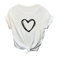 Meikosks Womens Short Sleeve O-Neck Blouses Love Printed T Shirt Basic Tops Summer Casual Tops White