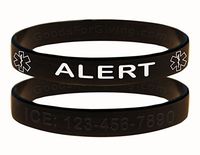 Custom Medical Alert ID Bracelet Wristbands - 2 Pack - Black - 8-1/4 Inches - Large