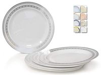 " OCCASIONS" 120 Plates Pack, Heavyweight Disposable Wedding Party Plastic Plates (10.5'' Dinner Plate, Lace in White & Silver)