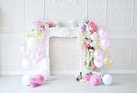 Baocicco Birthday Decorations Interior Backdrop 7x5ft Cotton Polyester Photography Background Elegant White Room Flower Bouquet Baby Cake Smash Paper Poms Children Girl Newborn Baby Birthday Party