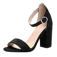 Cenglings Women's Open Toe Snakeskin Print Ankle Strap Sandals Slip On High Chunky Heel Plus Size Dress Sandals Rome Shoes(Black,37)