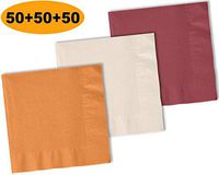 150 Beverage Napkins, Autumn Orange, Ivory, Burgundy - 50 Each Color. 2 Ply Paper Cocktail Napkins. 5" folded, 10" unfolded.