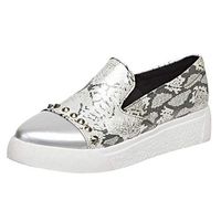 Cenglings Loafers,Womens Pointed Toe Snakeskin Print Shoes Slip On Rivets Wedge Shoes Platform Sneakers Dress Office Shoes(White,42)