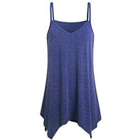 Jophufed Womens Summer Loose Button V Neck Cami Tank Tops Vest Blouse Blue