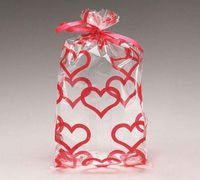 Small Red Valentine Bold Chain Hearts 7x2x3" Cello Party Treat Food Snack Bags (16 ct)