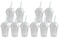 50 Clear PET Disposable to Go Cups with Flat Lids (16 Ounce)