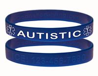 Custom Autistic ID Bracelet Wristbands - 2 Pack - Blue - 6 Inches - Toddler