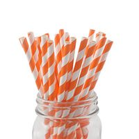 SSORA Paper Drinking Straws Disposable Biodegradable Orange Striped Pack of 100 for Party Decorations Supplies