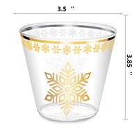 Gold Plastic Cups - 9 Oz - 25 Small Clear Plastic Cups with 4 LED Ice Cubes - Gold Rimmed Cups Fancy Disposable Wedding Cups - Christmas Holiday Party Cups with Gold Rim (25, Plastic)