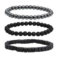 MILAKOO 3 Pcs Hematite Therapy Lava Rock Bracelet Black Wooden Bead Bracelet for Men Women