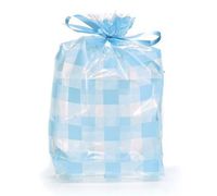 Small Lt Blue Gingham Plaid 7x2x3" Cello Treat Food Snack Bags Boy Baby Showers (75 ct)