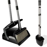 Broom and Dustpan Set with Lid, Stainless Steel Long Handle and Light Weight Lobby Broom Combo, Upright Dust Pan Ideal for Home, Kitchen, Room, Office Use by QJQBMAI