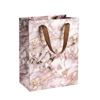 Marble Design Foil Stamped Gift Bags (12 Pack) - 9”x 7”x 4” Paper Bag with Durable Ribbon Handles, Present Bags Best for Birthday, Wedding and Party Favors (Brown)