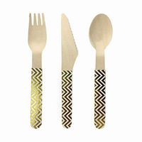 Ipalmay Disposable Wooden Cutlery Spoon Forks Set - Natural, Eco-Friendly, Biodegradable, Compostable Utensils, 24 Pieces, Glitter Decorations