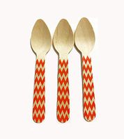 Perfect Stix Chevron Spoon 110 36- Orange Printed Wooden Spoons with Orange Chevron Pattern, 4.5" (Pack of 36)