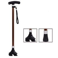 Telescopic Cane Outdoor Anti-Skid Cane Aluminum Alloy Cane Multifunctional LED Lighting Folding Cane Copper Color Single Foot Four Foot Base Interchangeable Telescopic Cane Adjustable Height 72~94Cm C