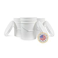5 Gallon White Bucket & Lid - Set of 6 - Durable 90 Mil All Purpose Pail - Food Grade - Plastic Container