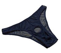 ieasysexy Men's Briefs Hollow Out Open Fork Net Yarn Thong Underwear Briefs See-Through Panty Black
