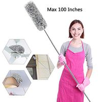 Microfiber Duster for Cleaning with Telescoping Extension Pole(Stainless Steel) 30 to 100" Extendable Long Duster for Cleaning High Ceiling Fan,Blinds, Baseboards,cars