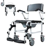 Commode Chair With Wheels, Raised Toilet Seat and Safety Frame, Shower Chair Waterproof Aluminum alloy Portable Bedside Commode Bath Toilet Chair, Adjustable Shower Transport Chair 4 Wheels