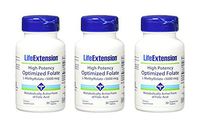 Life Extension High Potency Optimized Folate 5000 mcg, 30 vegetarian tablets-PACK-3