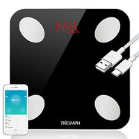 Triomph Rechargeable Smart Bluetooth Scale, USB Charging Body Fat Scale with IOS and Android App Digital Bathroom Scale for Weight, Body Fat, Water, Muscle, BMI, BMR, Bone Mass and Visceral Fat, Black