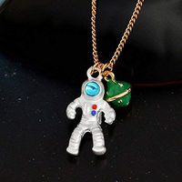 Fashion Astronaut Planet Charm Pendant Necklaces Clavicle Chain Jewelry Woman Pretty Beautiful Simple Lovely Cheap Aesthetic Fashionable Womens Comfortable