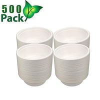 OURhome Rigid White Paper Bowls - Extra Strength Disposable Bagasse Bowls - Eco-Friendly, Biodegradable and Compostable - Microwavable and Leakproof Tableware for Hot and Cold Foods - 500 Pcs