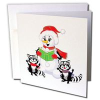 Raccoons and Snowman Singing Christmas Carols - Greeting Card, 6 x 6 inches, single (gc_58883_5)