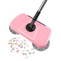 JZ 360 Degree Rotation Mute Hand Push Floor Tiles Household Sweeper 3 in 1 Broom & Dustpan & Mop - Pink