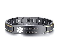 XUANPAI PENICILLIN Allergy Stainless Steel Magnet Therapy Medical Alert ID Bracelet for Men Women,Adjustable
