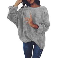 Aunimeifly Women's Knitted Sweater Pure Color Pullover O-Neck T-Shirt Long Sleeve Blouse Loose Jumper Tops Gray