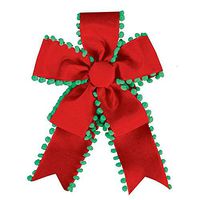 Caspari Pom Pom Ribbon Bow in Red & Green - 4 Count