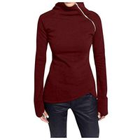 HIRIRI 2019 Winter Women's Turtleneck Long Sleeve Oblique Zipper Pullover Casual Loose Sweatshirt Solid Sporty Coat Wine