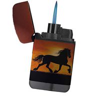 Sunset Horse Equestrian Turbo Lighter - Sunshine Cases Matte Black Rubber Grip Flameless Turbo Pocket Lighter