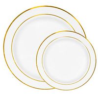 60 Gold Rim Plastic Plates Set - Bulk White Gold Rimmed Dinner & Salad Disposable Plates for Wedding or Party