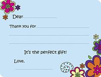 Mod Flowers Fill-in Thank You Note Cards for Kids, 5.5" X 4.25" Notecards with White Envelopes
